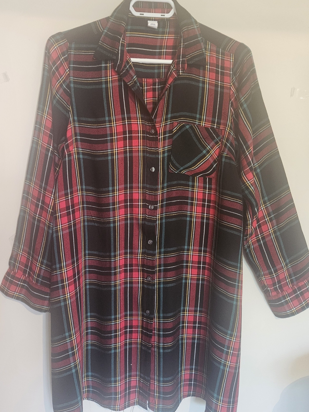 Old Navy Long Red & Black Plaid Button-Front Shirt Dress